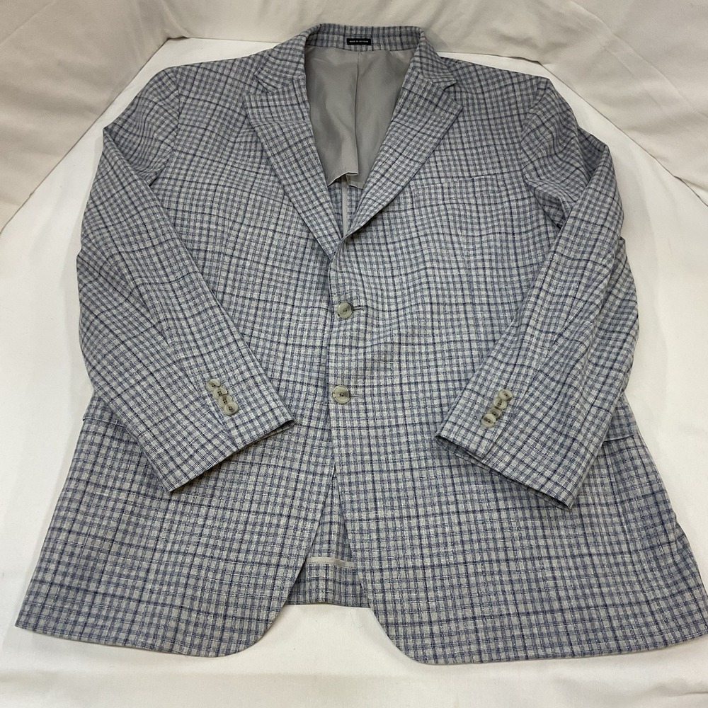 Joseph Abboud JOE Just One Earth Mens Blazer 46R-Extra Buttons Grey Plaid Blazer
